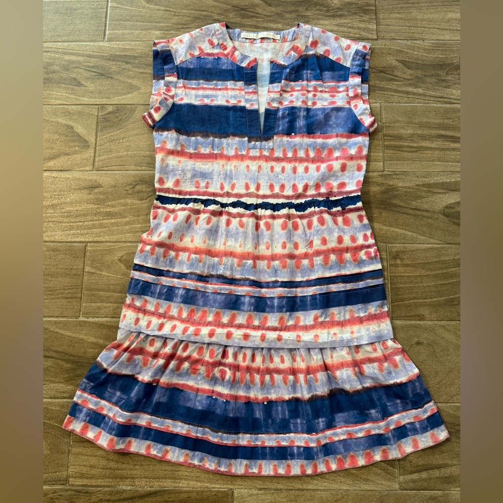 Marie Oliver Blue and Pink Striped sawyer Dress in summer wash, XS